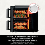 Freidora de aire Ninja Double Stack, freidora vertical sin aceite de 2 cajones, 4 niveles de cocción, 2 cajones y 2 rejillas, diseño compacto, capacidad de 7,6 L , 6 funciones de cocción, 6 raciones, gris SL300EU