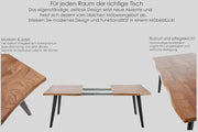 designimpex Mesa de comedor de diseño HAW-222, roble natural, chapa de madera auténtica, borde vivo, madera maciza, extensible de 120 a 180 cm, borde natural, mesa de comedor, mesa de cocina