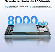 Tablette DOOGEE G6 avec carte SIM, tablette Android 15, octa-core T7250, tablette 11 pouces 90 Hz, 30 Go + 256 Go/TF 2 To, double 4G LTE, batterie 8000 mAh, appareil photo 13 MP, Wi-Fi 5G/Widevine L1/FM/OTG/Face ID