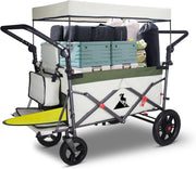 TOPWELL Carrito de transporte plegable de 180 l hasta 120 kg con 2 asientos plegables/techo/freno, carrito de transporte plegable con ruedas de poliuretano verde/beige