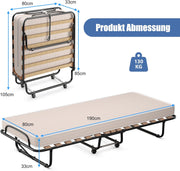 Cama plegable GOPLUS 80x190 cm, cama supletoria con colchón, estructura de acero, cama individual para adultos para dormitorio y oficina (beige)