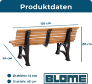 Banco de jardín Blome Helgoland - Banco de 3 plazas para jardín, balcón, terraza, banco de parque con aspecto de madera, fabricado en Alemania