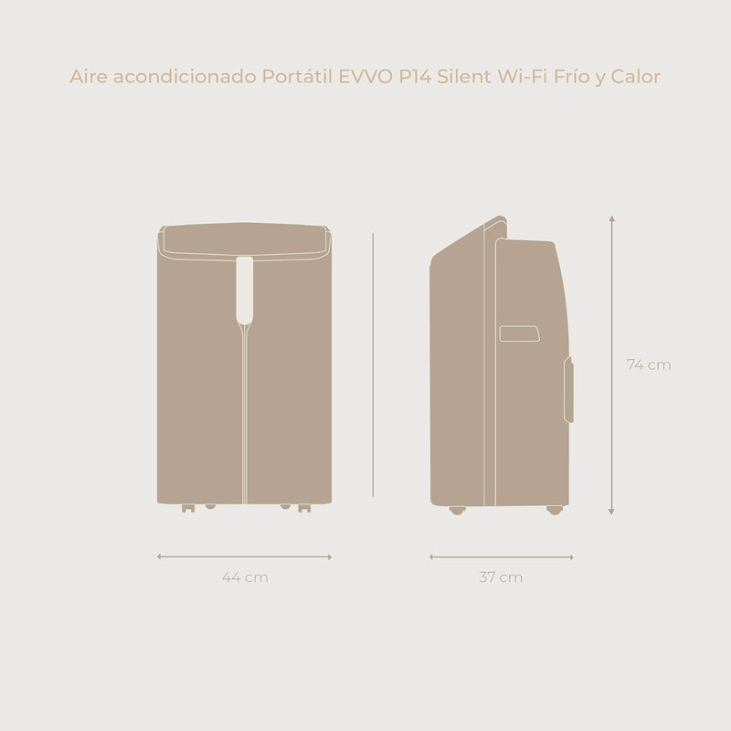 Aire acondicionado portátil EVVO Clima P14 Silent WLAN, 14.000 BTU, con bomba de calor, tipo pingüino, refrigeración y calefacción, WLAN, silencioso, deshumidificador, frío y calor, con kit de ventana