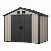 Cobertizo de jardín de metal con doble puerta y rejillas de ventilación de acero gris/beige 240x150x180 cm