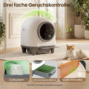 Arenero autolimpiable de 90L con control por aplicación, sensor de seguridad, eliminación de olores y alfombrilla para gatos