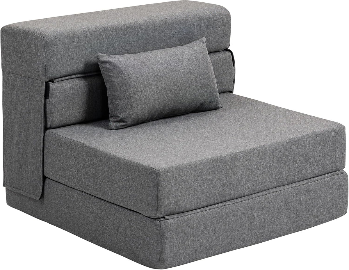 HOMCOM Sillón convertible 1 plaza 3 en 1, sillón cama plegable, sofá individual de lino con asiento amplio, cojín incluido, colchón plegable de 210 cm para invitados, salón, espacios pequeños, gris