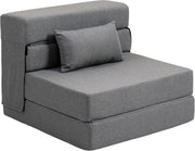HOMCOM Sillón convertible 1 plaza 3 en 1, sillón cama plegable, sofá individual de lino con asiento amplio, cojín incluido, colchón plegable de 210 cm para invitados, salón, espacios pequeños, gris