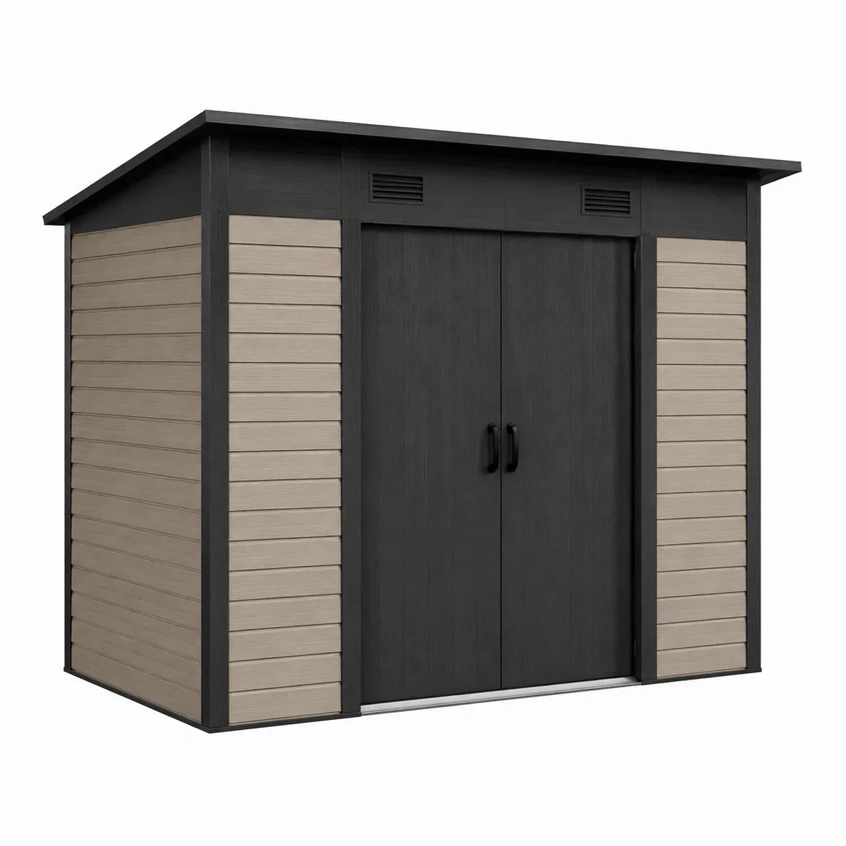 Caseta de jardín de PVC de 2x3 m con techo plano, negro/marrón