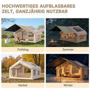 Tienda de campaña hinchable HAUSPROFI para 3-4 personas, 6,3 m² de estilo glamping con avance, apertura para chimenea, 200 cm de altura, 420D impermeable, bomba incluida