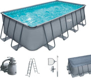 Set completo de piscina con estructura Summer Waves | Rectangular 549x274x132 cm gris | Set de piscina desmontable | Piscina de jardín y natación incl. bomba de filtro de arena, tapiz de suelo, lona cobertora y escalera de acceso