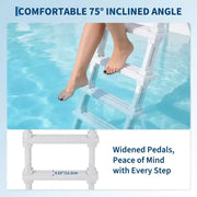 Escalera para piscina de servicio pesado de 5 peldaños con pasamanos dobles, peldaños de PE resistentes antideslizantes, capacidad de 400 lbs, se adapta a piscinas elevadas y enterradas de 48 a 54 pulgadas.