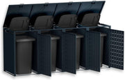 Cubo para basura Metzler para 4 contenedores de 240L, color antracita con patrón cuadrado, revestimiento metálico para 4 cubos con cierre, cuatro contenedores con recubrimiento en polvo y resistentes a la intemperie con tapa automática | Geo