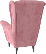 vidaXL Sillón orejero con reposapiés, reposabrazos, sillón de TV, sillón tapizado, sillón lounge, sillón de salón, sillón de descanso, sillón relax, terciopelo rosa