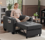 Sillón cama DURASPACE, silla convertible 3 en 1, sillón cama extensible, sofá cama con puertos USB, bolsillo lateral, portavasos para espacios pequeños (gris oscuro)