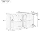Aparador grande de 4 puertas con puertas de vidrio, gabinete arqueado con estantes ajustables para cocina