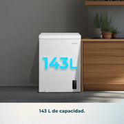 Congelador Horizontal Cecotec 143L Bolero CoolMarket Chest 143P Blanco E. Cesta con asas, control electrónico LED, UltraContact D-Cool, función dual, puerta ZeroG (80º-30º), congelación rápida, compacto