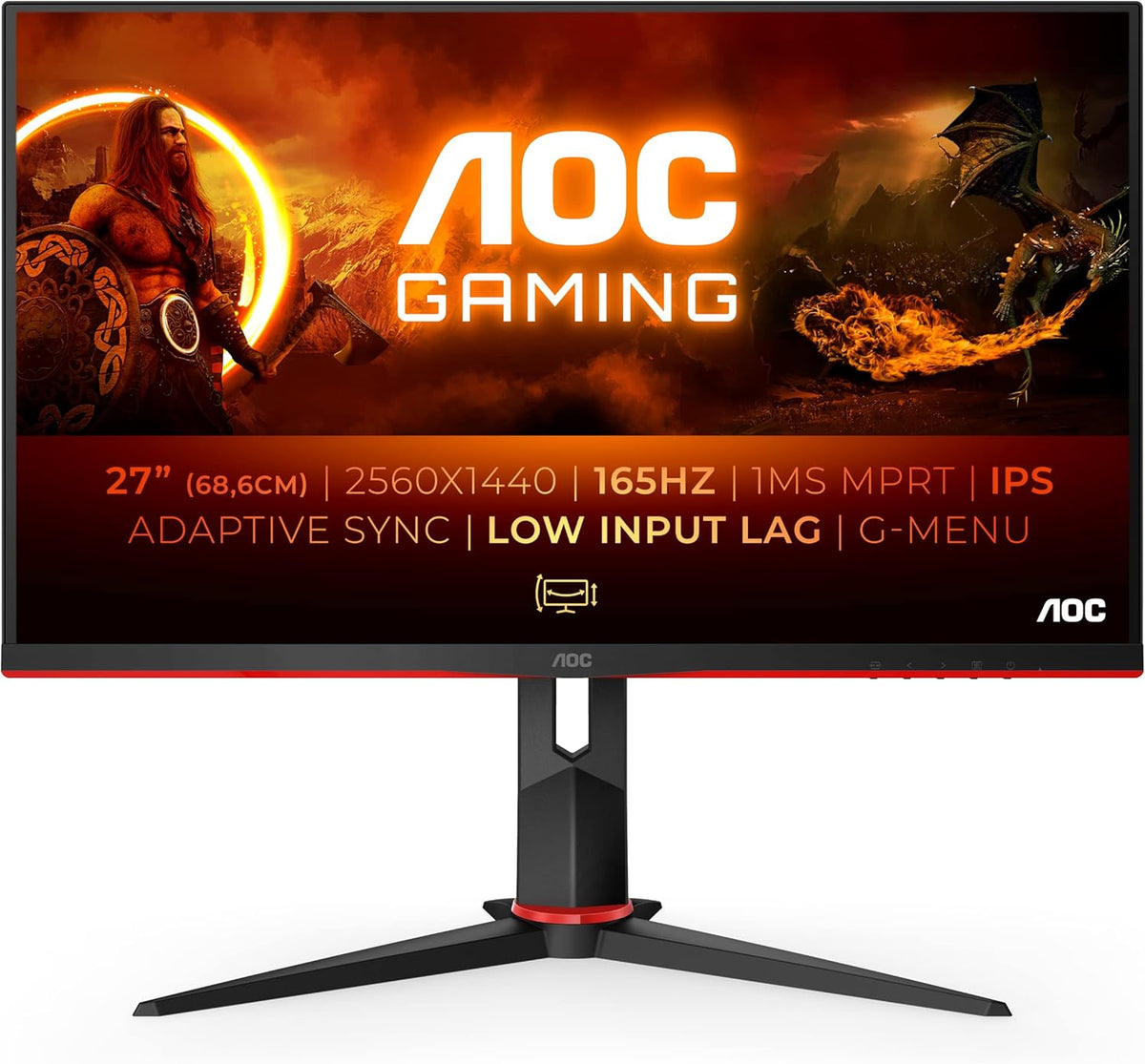 AOC Gaming Q27G2S - Monitor de 27 pulgadas QHD, 165 Hz, 1 ms, Adaptive Sync (2560x1440, HDMI, DisplayPort) negro/rojo