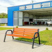 REKORD Banco de jardín 196 x 64 x 76 cm Banco de exterior robusto de metal y madera con respaldo resistente a la intemperie para parque, terraza y patio delantero - Spartan BIS - Caoba