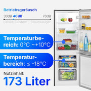Bomann, Frigorífico y Congelador 173L Inox KG7359 - Frigorífico 121L, Congelador 52L, Iluminación LED, Control de temperatura, Alarma de puerta abierta, Ahorro de energía, Dimensiones 142,5x49,5x56 cm