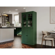 Alacena de madera maciza 100% con puertas de vidrio esmerilado, puertas sólidas, 2 cajones y estantes ajustables
