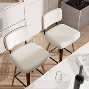 Juego de 2 taburetes de bar giratorios con respaldo, altura de asiento de 65 cm, piel sintética y madera maciza, diseño de mediados de siglo con 4 patas y reposapiés, sillas de bar para cocina y bar en color beige