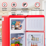 Refrigerador con congelador Merax, combinación frigorífico-congelador, frigorífico pequeño con 51L y congelador de 21L, silencioso, LED, estantes de vidrio, cajón para verduras, estantes en la puerta, para cocina, sala de estar, oficina, negro