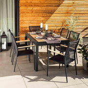 Mesa de jardín extensible di volio Galipo 135-270 cm – Mesa de terraza de aluminio resistente a la intemperie para 6-12 personas – Mesa de comedor con aspecto de madera y patas ajustables (beige)