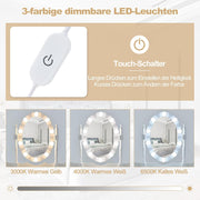 Tocador COSTWAY con iluminación LED, brillo  ajustable, mesa de maquillaje con 4 cajones, taburete y espejo giratorio de 360°, mesa de cosméticos para dormitorio (blanco)