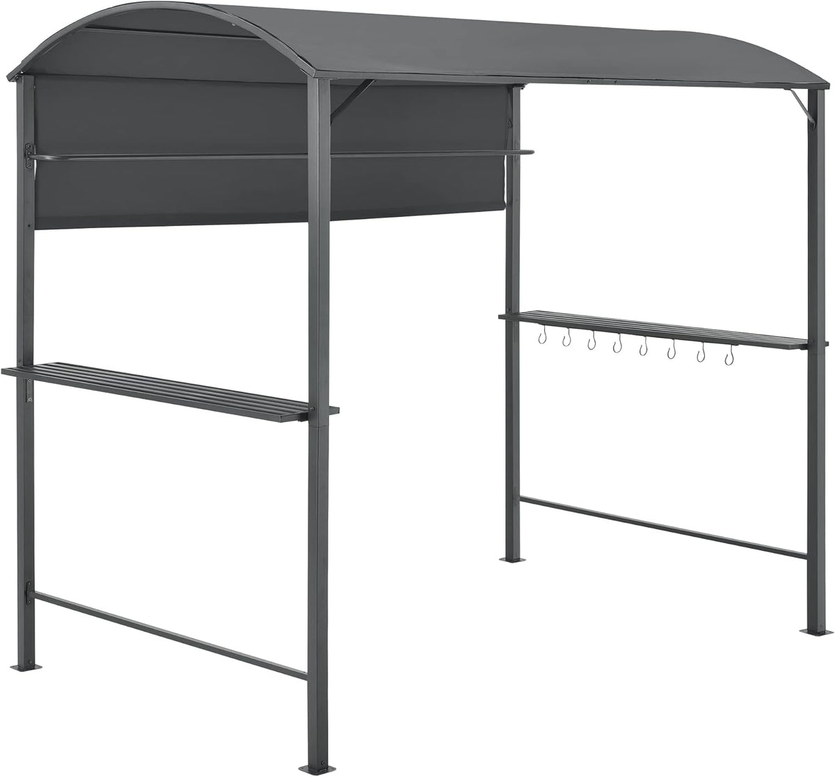 Cenador para barbacoa, toldo de recepción para jardín, tienda con mostrador y ganchos, gazebo robusto para exteriores, acero lacado, poliéster, 215 x 220 x 140 cm, antracita, gris oscuro