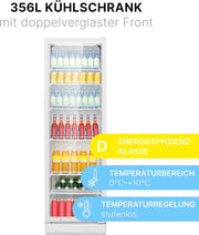 Frigorífico Bomann con puerta de cristal | Nevera para bebidas con cerradura | 6 estantes ajustables en altura | 30 kg por estante | 347 litros | Frigorífico grande | Nevera para botellas con luz LED | KSG 7351 negro