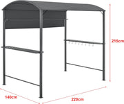 Cenador para barbacoa, toldo de recepción para jardín, tienda con mostrador y ganchos, gazebo robusto para exteriores, acero lacado, poliéster, 215 x 220 x 140 cm, antracita, gris oscuro