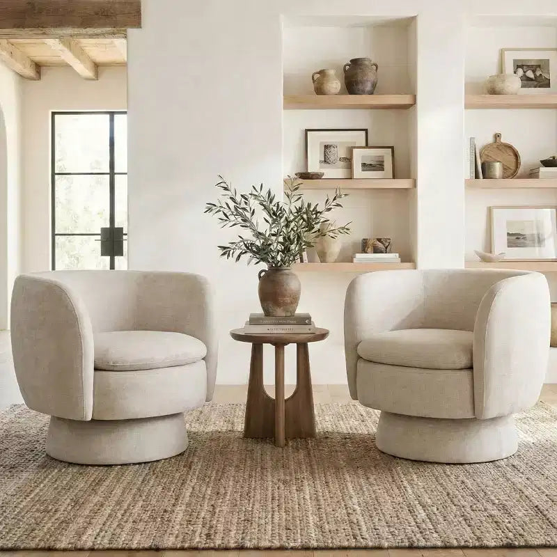 Juego de 2 sillas giratorias modernas tipo barril con tela tapizada, sillón decorativo giratorio de 360° para sala de estar, dormitorio-Panipeachy
