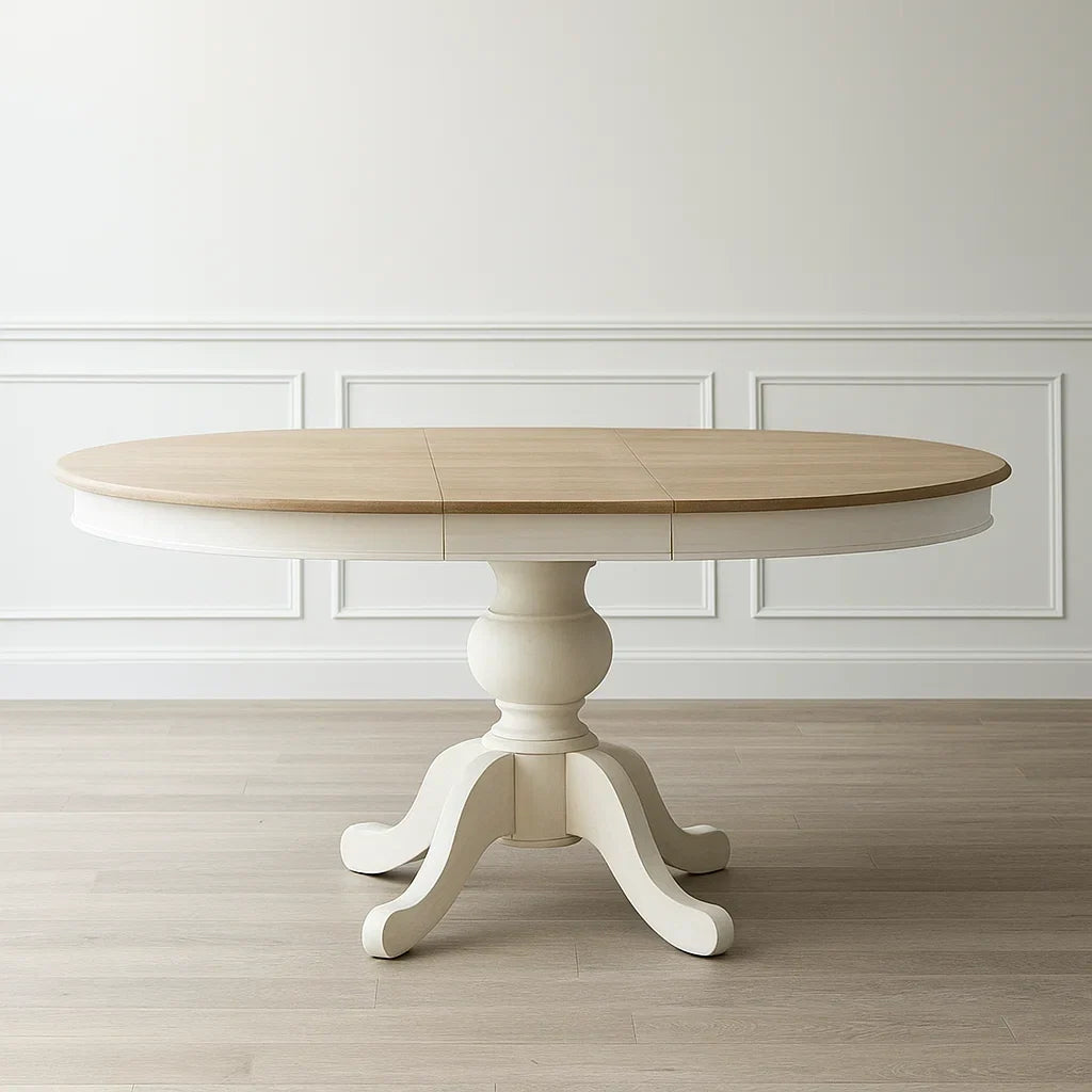Mesas de comedor ovaladas de madera maciza blanca/beige de 160x90x75 cm