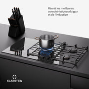 Placa de inducción y gas Klarstein MultiChef 5 - 5 zonas, Flexzone, 10,6 kW, control deslizante, Stop&Go, temporizador, negro, 87,5 cm