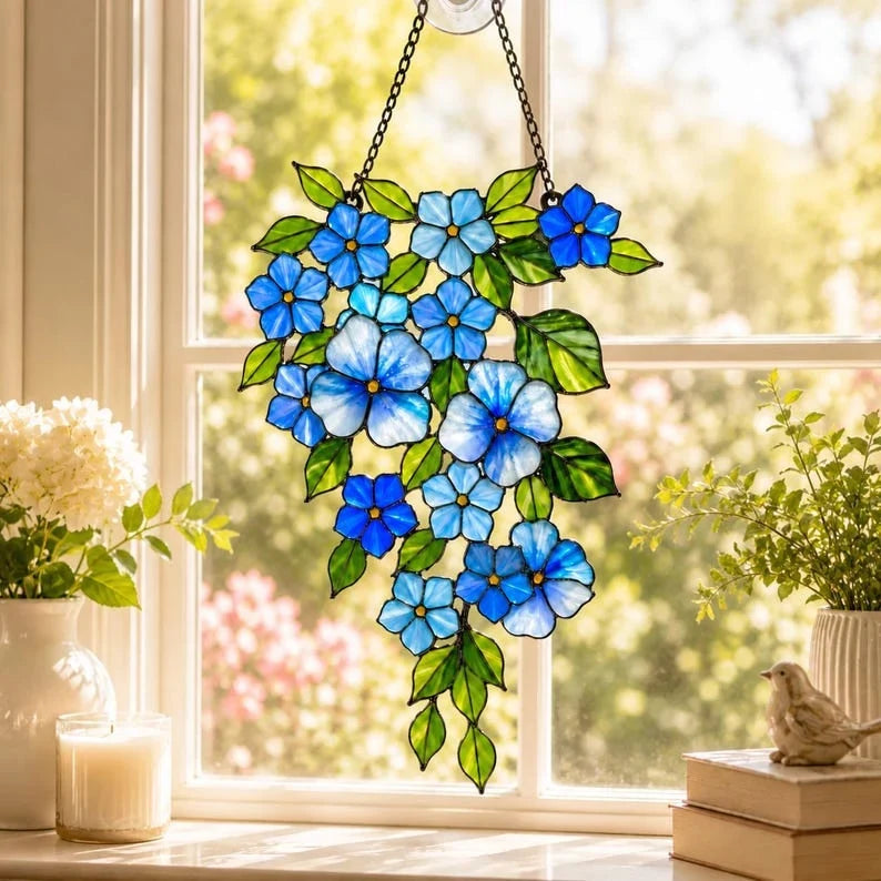 Atrapasueños de nomeolvides azul de acrílico impreso, decoración para ventanas, decoración para jardín