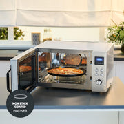 Microondas 4 en 1 SEVERIN "Crispy Wave", función de convección hasta 230 °C, freidora de aire, microondas, horno y grill, temporizador de 95 min, potencia máx. 2150 W, 25 L, plata/acero inoxidable, MW 7982