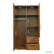 Armario de madera blanca con puertas, cajones y barra para colgar