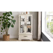 Vitrina de cristal iluminada con estantes ajustables: elegante vitrina de 2 puertas con cajón integrado, incluye bombilla