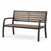 Banco de jardín con estructura de metal y madera de acacia, 125 cm, marrón/negro