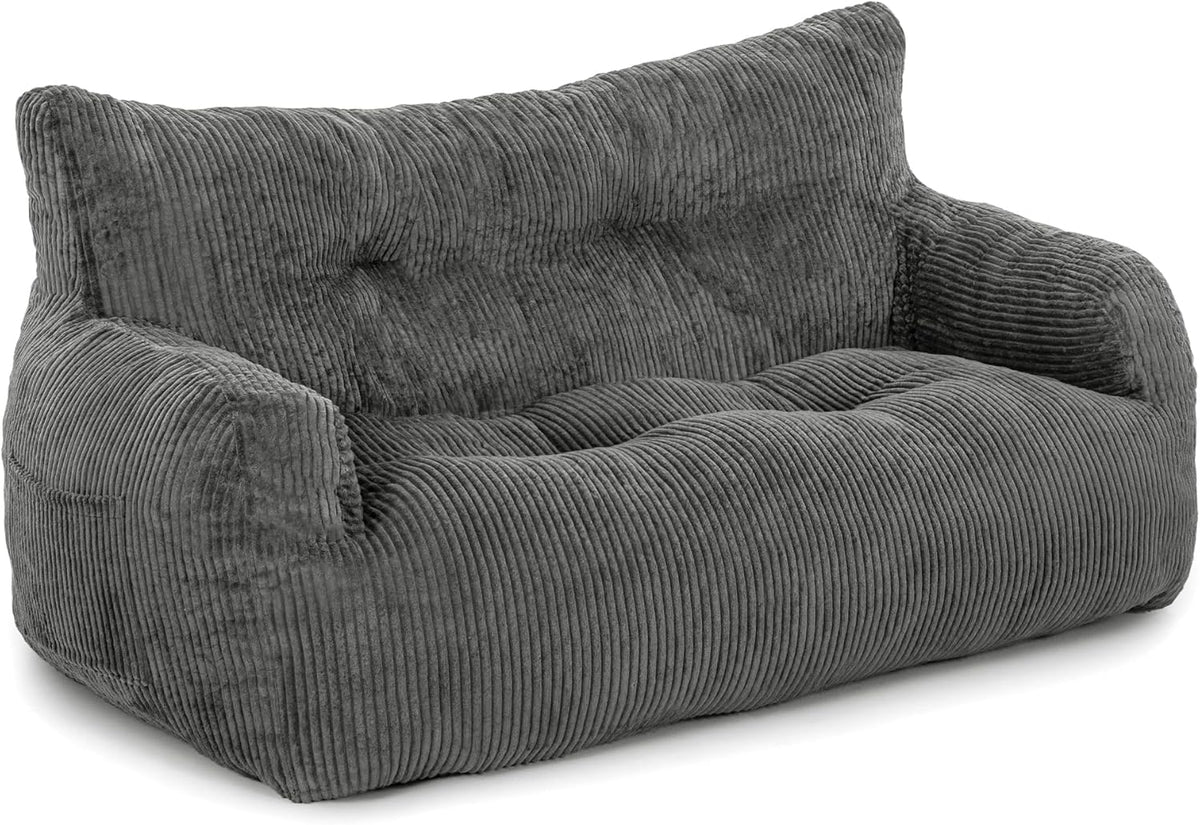Puf Pamapic, puf para adultos con relleno, sillón doble tipo lounge con asa portátil, puf ergonómico moderno, silla tipo puf para interiores para sala de estar, dormitorio, sala de juegos, gris