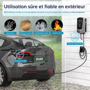 QIAO)) Cargador de vehículo eléctrico de 7,4 kW tipo 2 con cable de carga de 7 m, aplicación inteligente, pantalla LCD de 4,3", estación de carga para coche eléctrico de hasta 32 A, cargador tipo wallbox para montaje en pared con soporte para cable EV