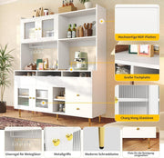 Armario de cocina con espacio de almacenamiento, aparador cómoda con cajones y puerta de cristal, armario alto de 145x39x171 cm con encimera, mueble buffet para cocina, mueble de salón, aparador vitrina (blanco)
