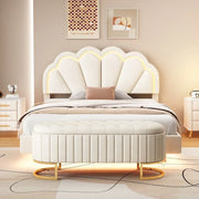 Juego de dormitorio de 2 piezas, cama de plataforma Full con luces LED y otomana de almacenamiento