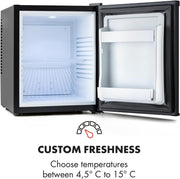 KLARSTEIN Mini refrigerador de 30L para snacks y bebidas, mini nevera súper silenciosa, minibar, pequeña nevera para camping, mini nevera para cosméticos, refrigerador con estantes ajustables, 5-15°C