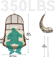 YITAHOME Silla colgante tipo huevo con capacidad de carga de 150 kg, sillón colgante de ratán con cojín y portavasos, silla tipo cesta colgante para jardín, patio, balcón, sala de estar, beige