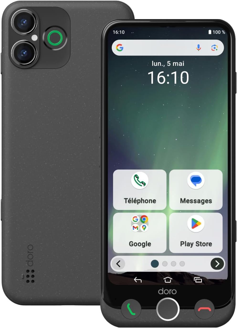 Doro - Teléfono Aurora A30 - Teléfono móvil para personas mayores - Fácil de usar - Botón de asistencia con ubicación GPS - Compatible con audífonos - Cable USB incluido - Grafito