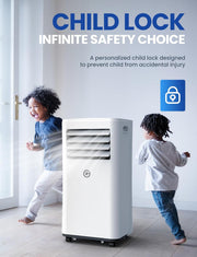 Aire acondicionado portátil de 9000 BTU, 4 en 1: refrigeración, ventilador, deshumidificador y modo sueño, silencioso, con mando a distancia, temporizador de 24 h y kit de ventana, para dormitorio, oficina, garaje, 33 m²