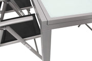 Conjunto de comedor de jardín Villana, plata/negro, aluminio/textil, mesa 160/220 cm, 6 sillas plegables