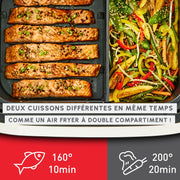 LOTE Freidora de aire Moulinex Flex 2 zonas 9L, separador extraíble EZ9228F0, negro + 2 moldes para pasteles Tefal especiales para freidora de aire J176S204