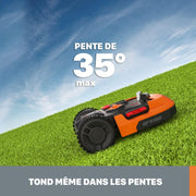 Robot cortacésped inteligente y conectado WORX Landroid Plus WR165E, 500 m² (máx. 600 m²), fácil instalación, configurable, pendiente del 35%, sensor de lluvia, corte de bordes, corte rápido